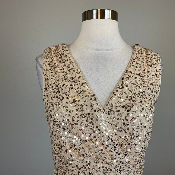Eliza J Sequined Sleeveless Midi Sheath Cocktail Dress Sparkly Gold Size 4 - Picture 8 of 13